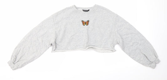 SheIn Womens Grey Round Neck  100% Cotton Pullover Jumper Size S