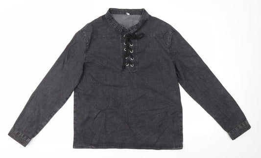 Preworn Mens Grey  Polyester  Button-Up Size S Round Neck