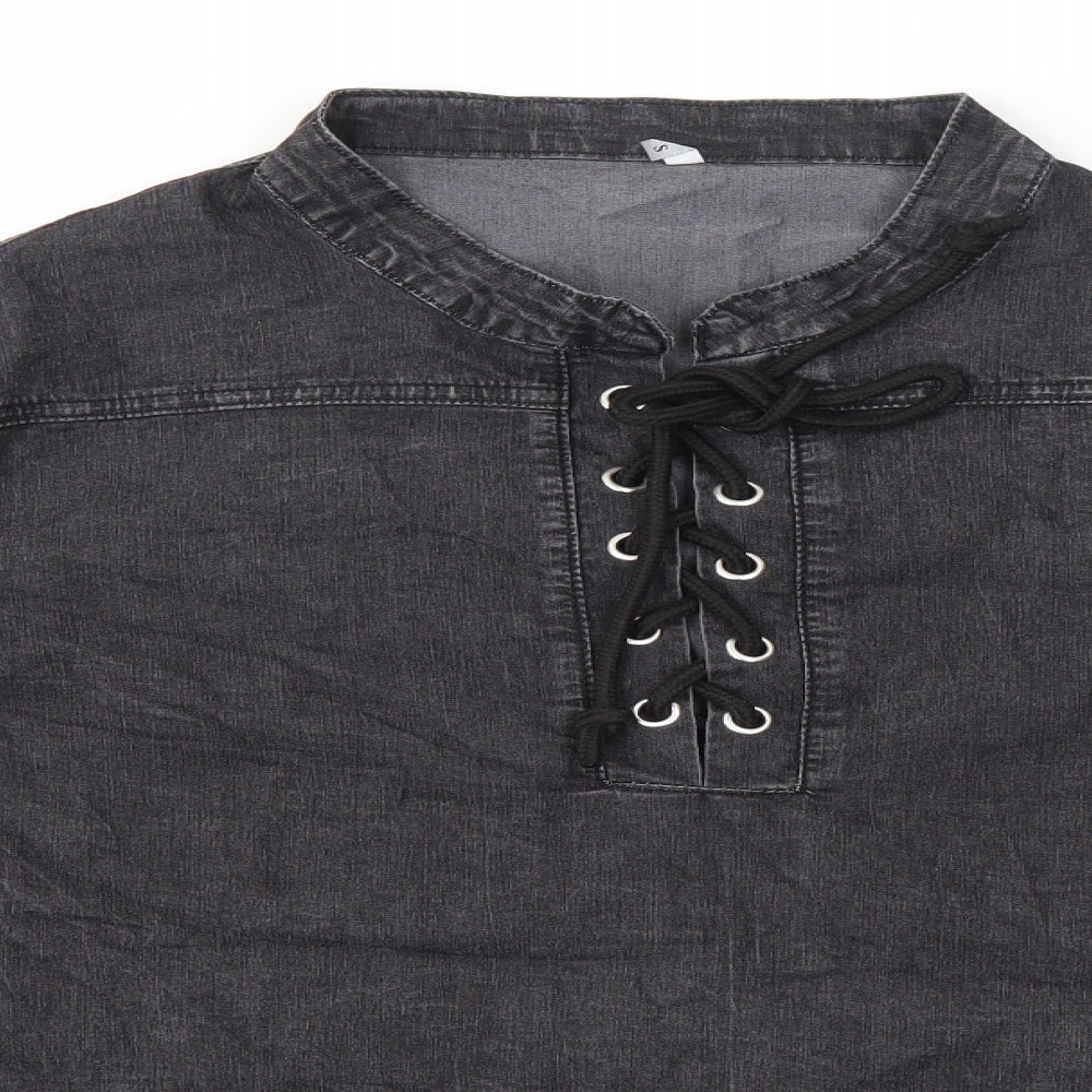 Preworn Mens Grey  Polyester  Button-Up Size S Round Neck