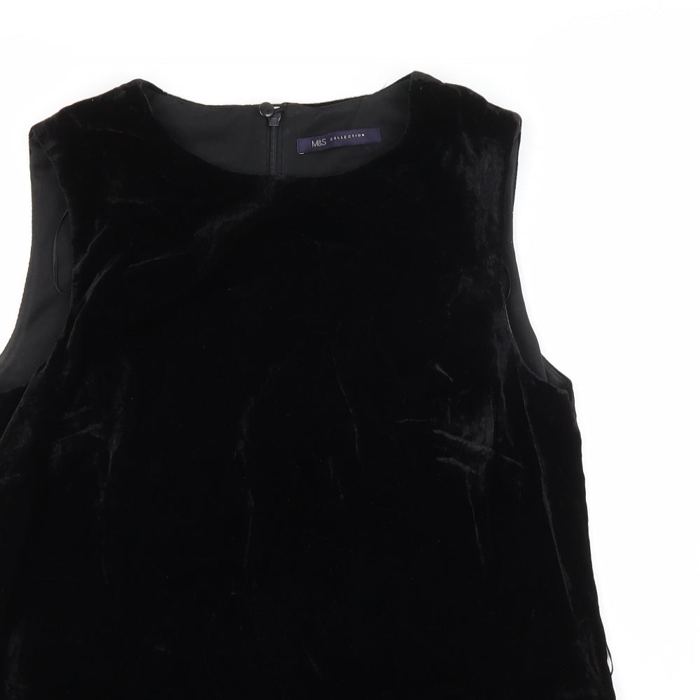 M&S Womens Black  Viscose Basic Blouse Size 12 Scoop Neck