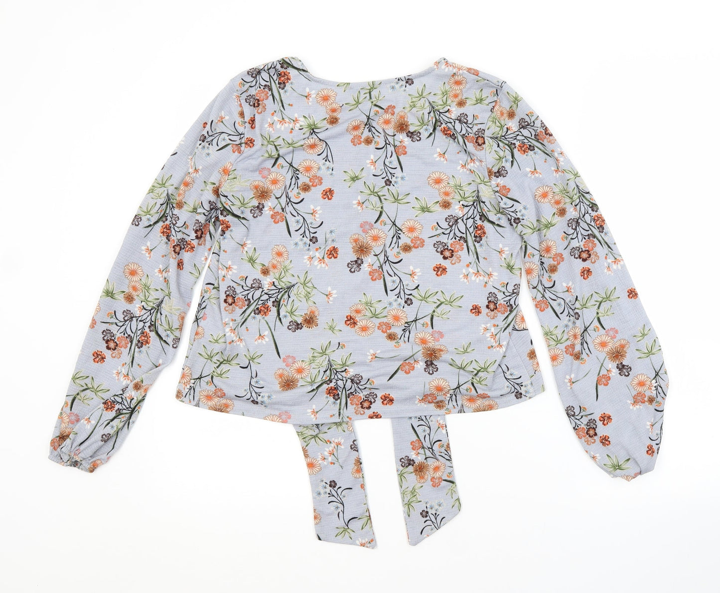 New Look Womens Grey Floral Polyester Basic Blouse Size 10 Scoop Neck