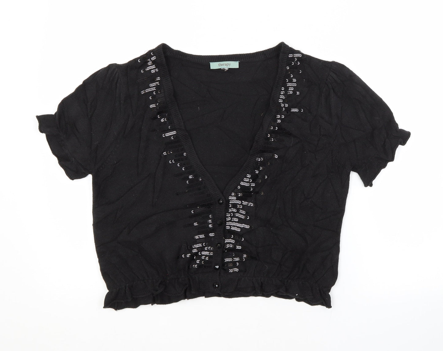Therapy Womens Black V-Neck  Acrylic Cardigan Jumper Size 12