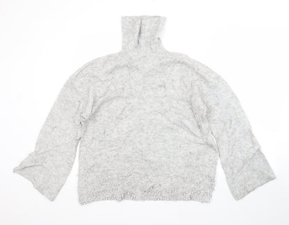 Next Womens Grey Roll Neck  Acrylic Pullover Jumper Size 16