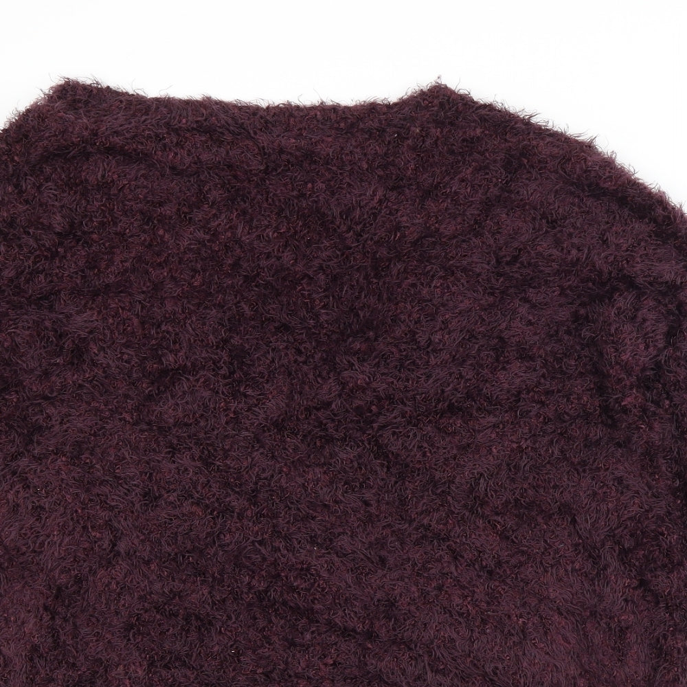 Topshop Womens Purple V-Neck  Nylon Cardigan Jumper Size 10
