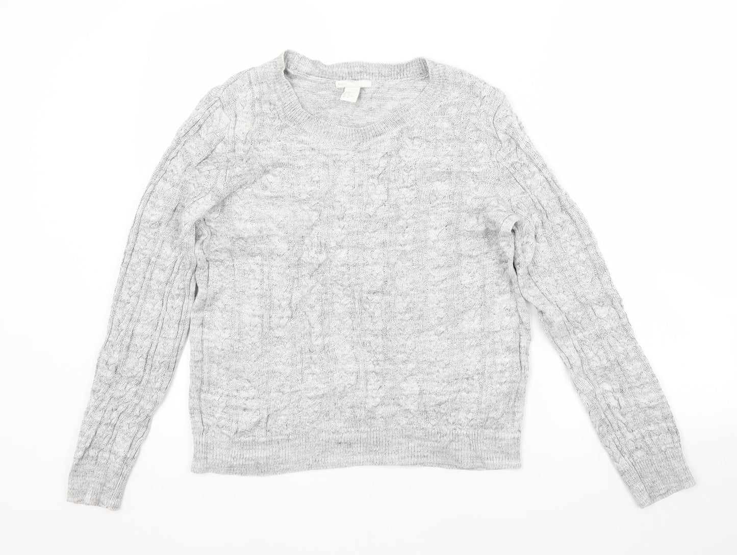 H&M Womens Grey Crew Neck  Acrylic Pullover Jumper Size M