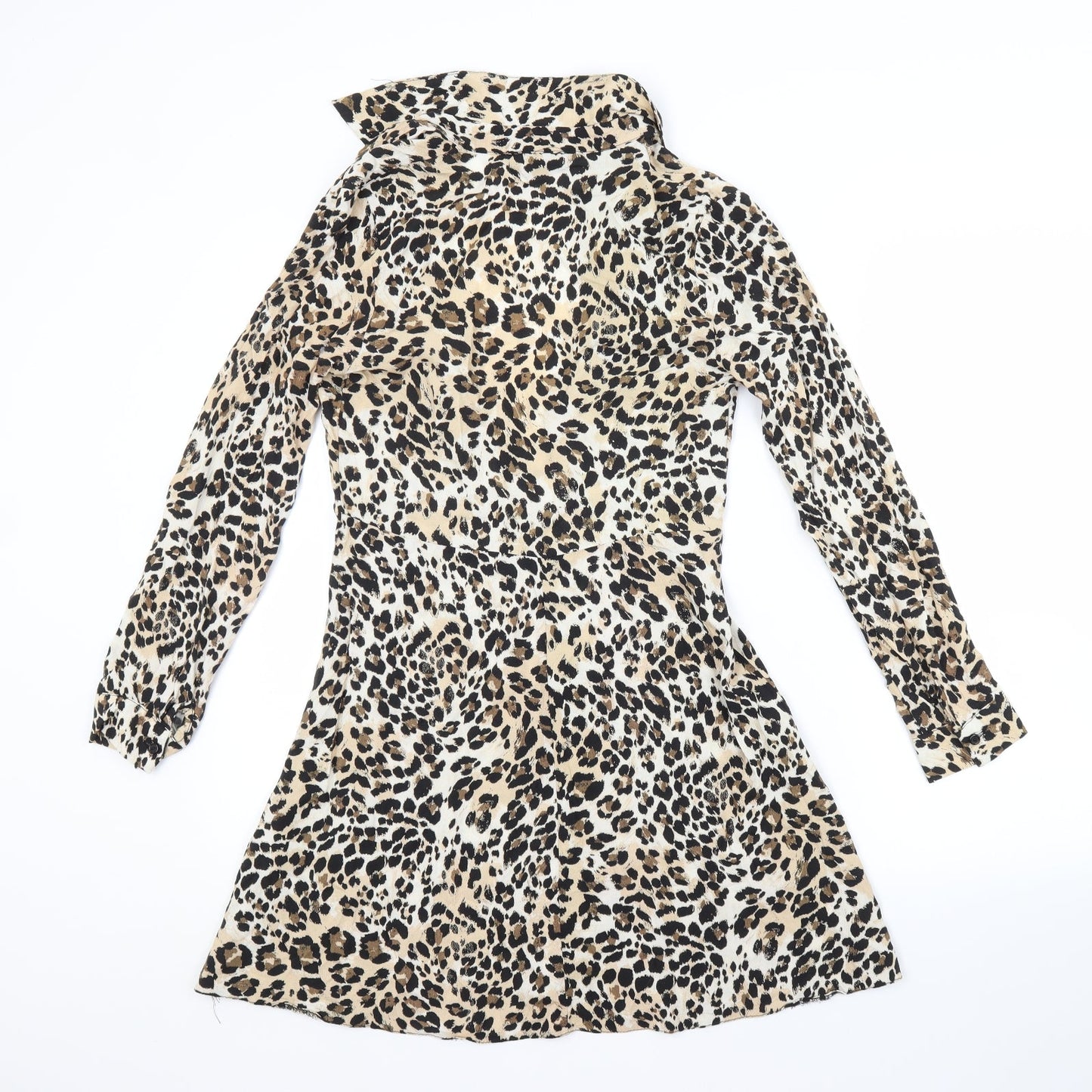 Primark Womens Beige Animal Print Viscose Shirt Dress  Size 8 Collared