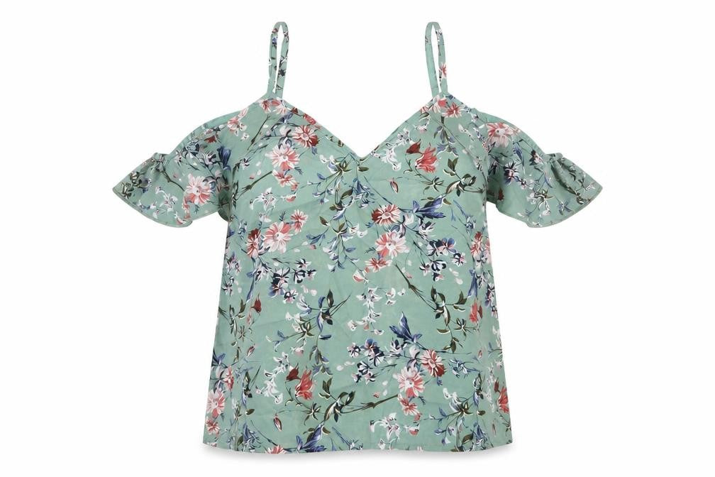 Shein  Womens Green Floral Polyester Basic Blouse Size L V-Neck