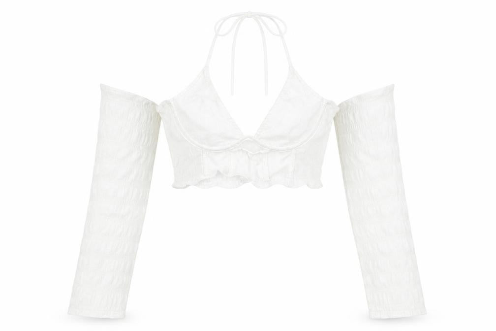 PRETTYLITTLETHING Womens White  Polyester Basic T-Shirt Size 6 V-Neck