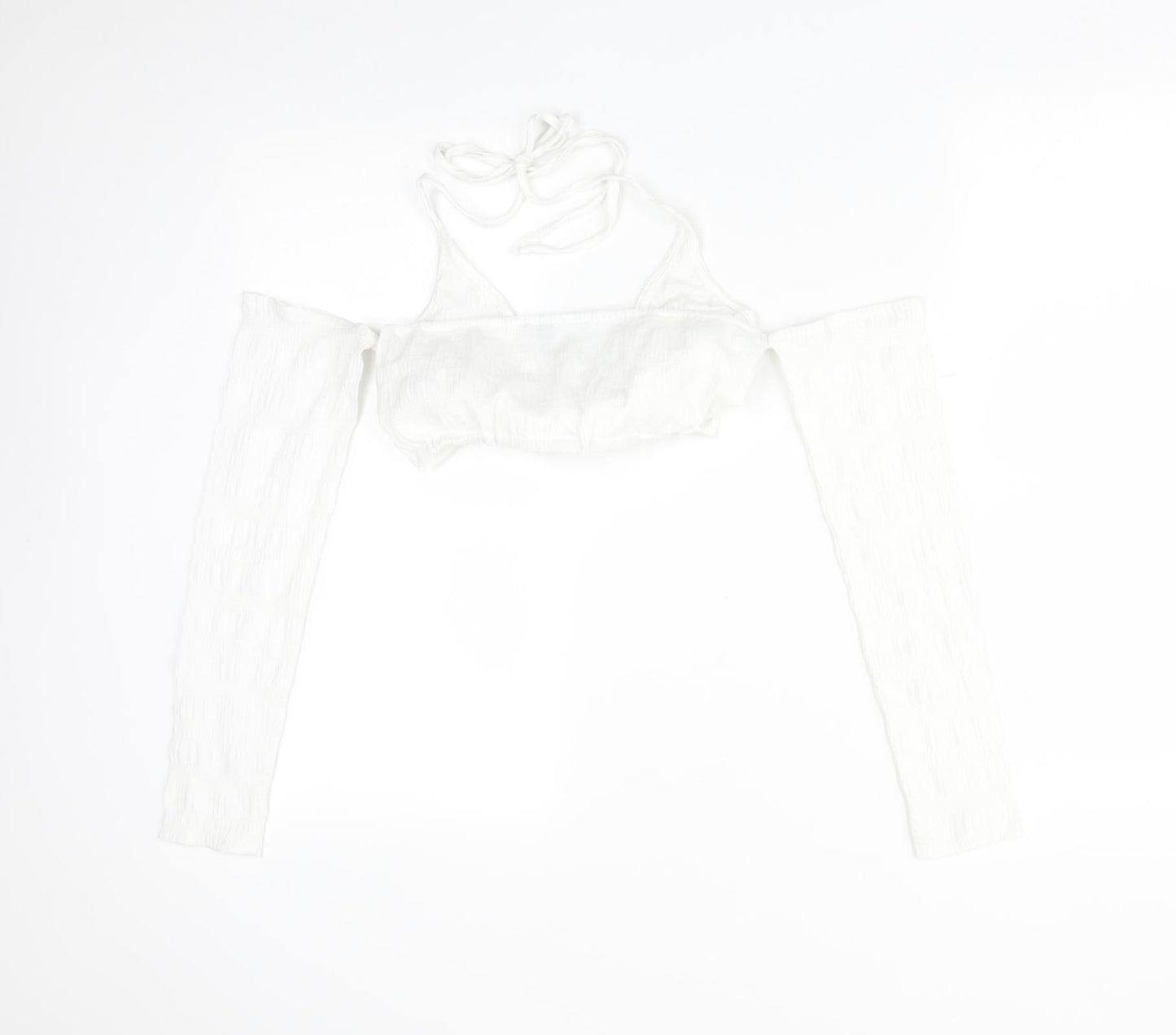 PRETTYLITTLETHING Womens White  Polyester Basic T-Shirt Size 6 V-Neck
