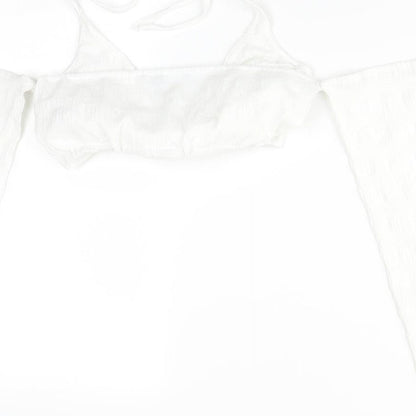 PRETTYLITTLETHING Womens White  Polyester Basic T-Shirt Size 6 V-Neck