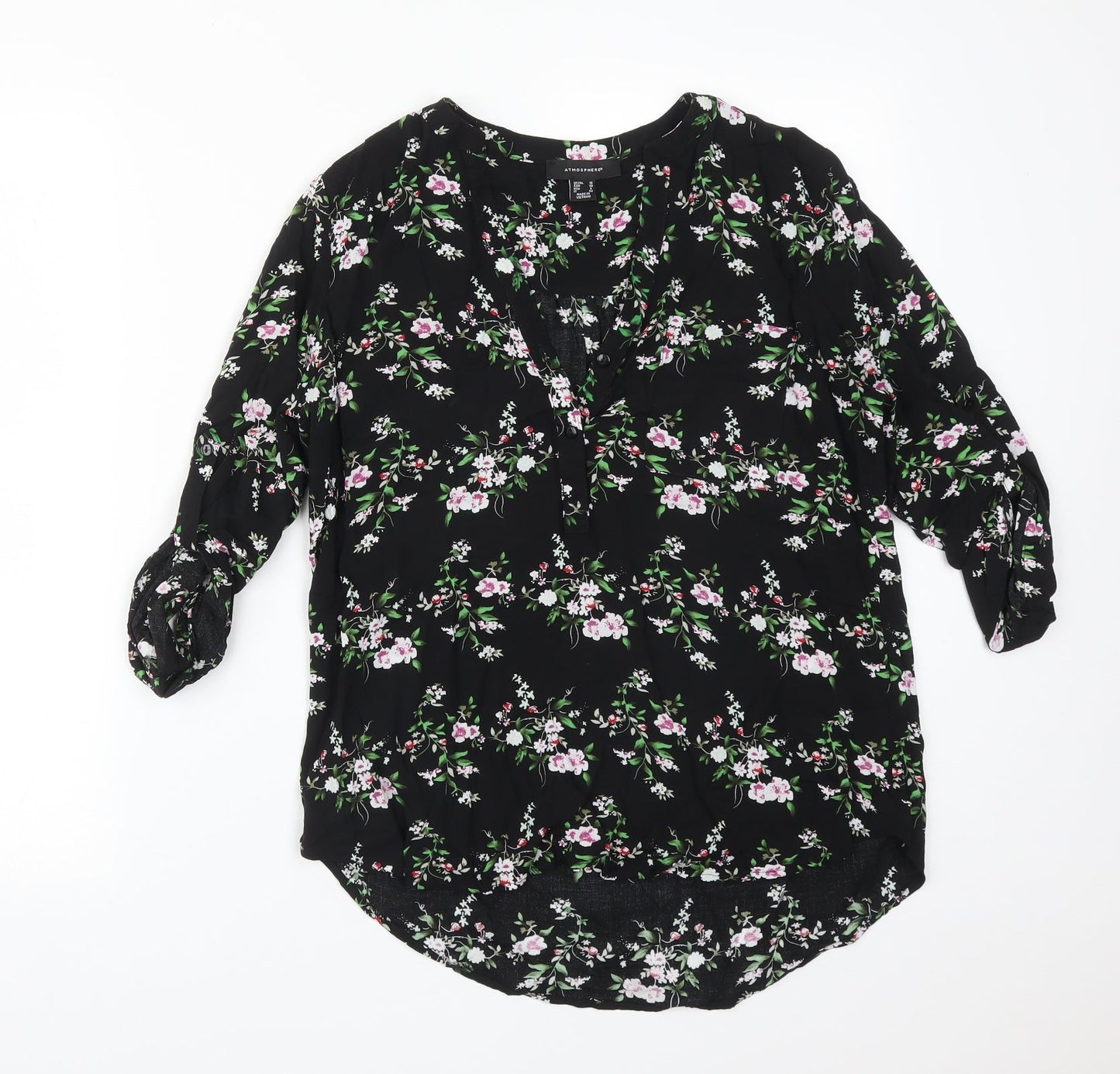Atmosphere Womens Multicoloured Floral  Basic T-Shirt Size 10 V-Neck