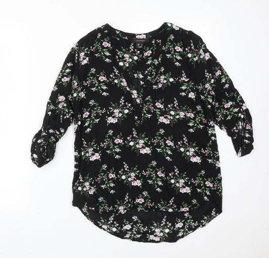 Atmosphere Womens Multicoloured Floral  Basic T-Shirt Size 10 V-Neck