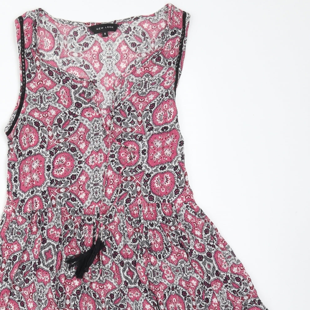 New Look Womens Multicoloured Floral Viscose A-Line  Size 6 V-Neck