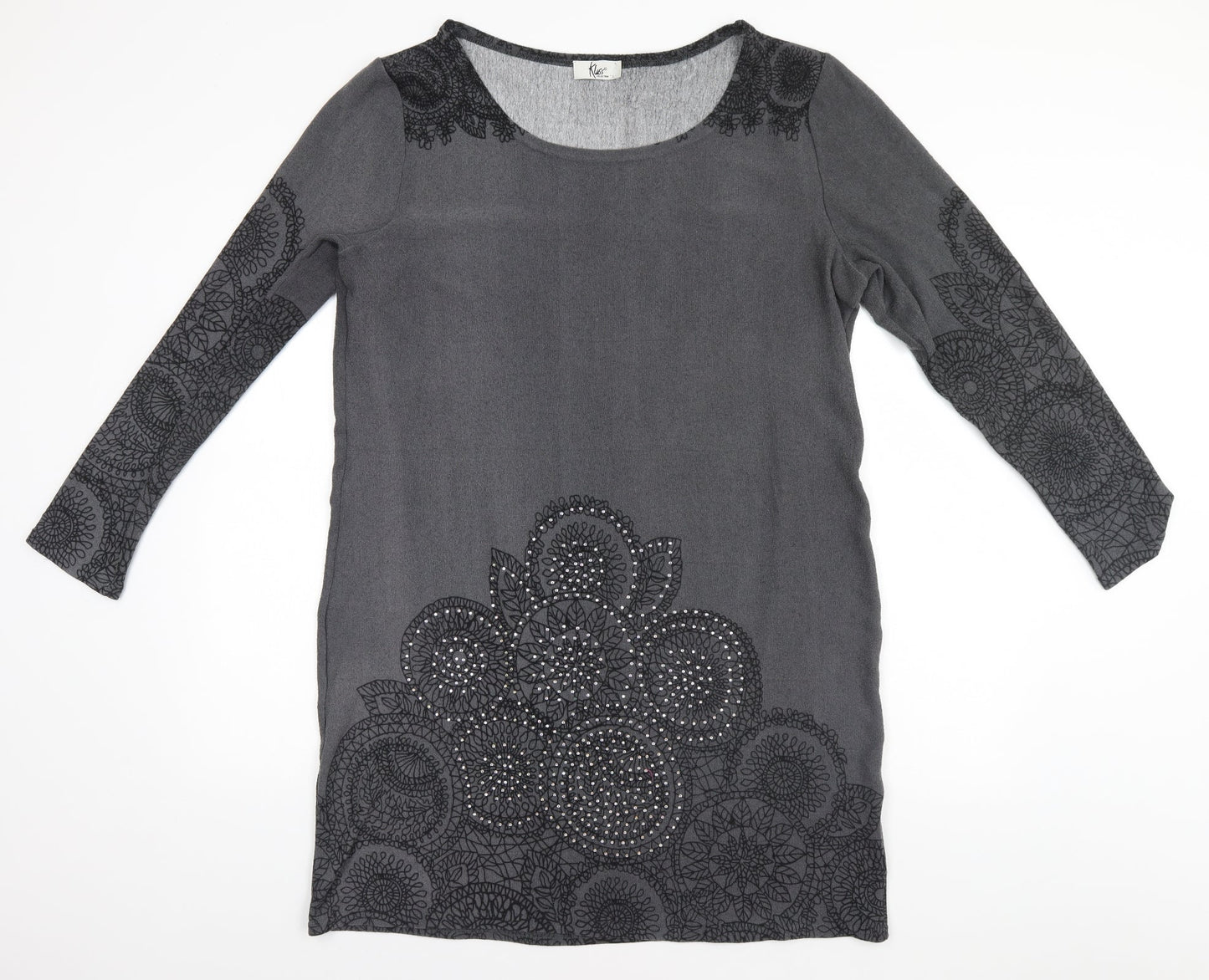 Klass Womens Grey Round Neck Floral Polyester Pullover Jumper Size L