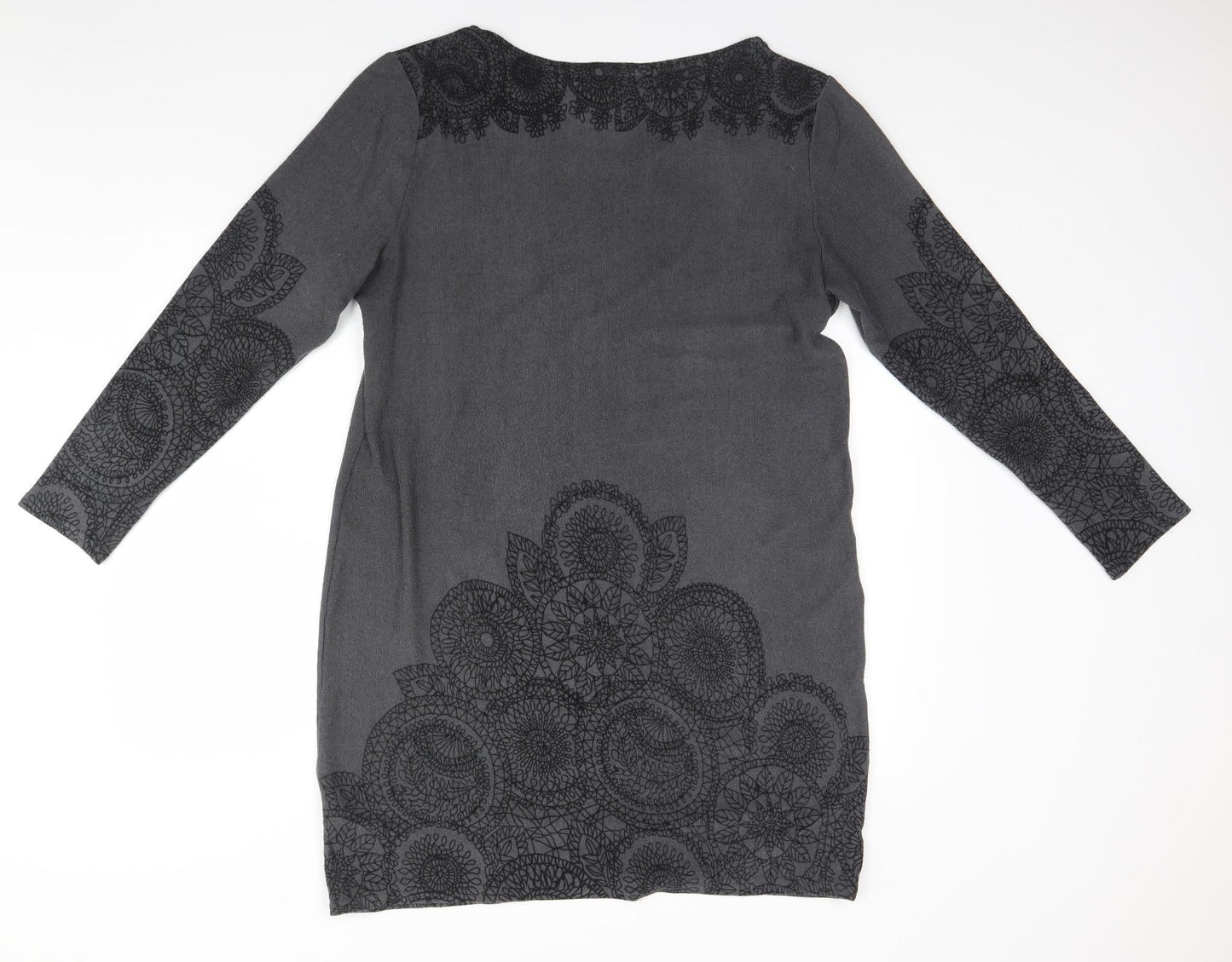 Klass Womens Grey Round Neck Floral Polyester Pullover Jumper Size L
