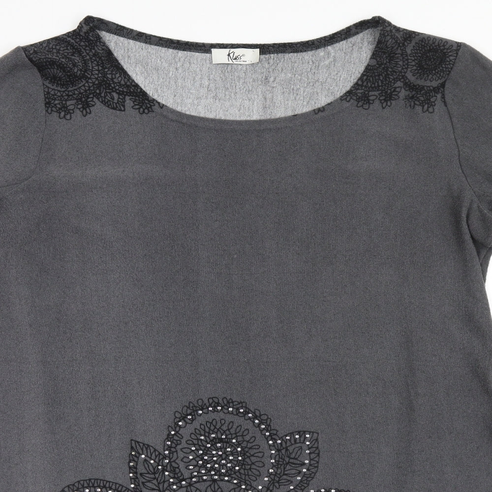 Klass Womens Grey Round Neck Floral Polyester Pullover Jumper Size L