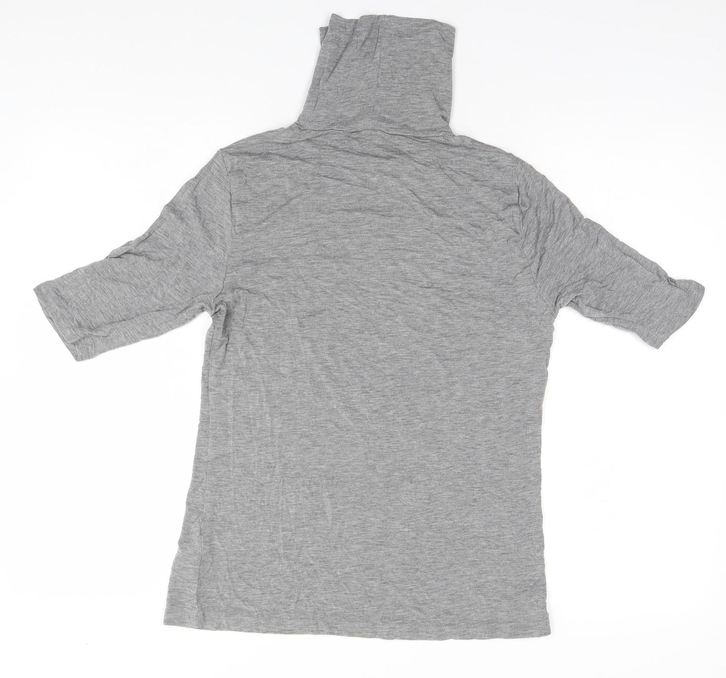 Marks and Spencer Womens Grey  Viscose Basic T-Shirt Size 14 Roll Neck