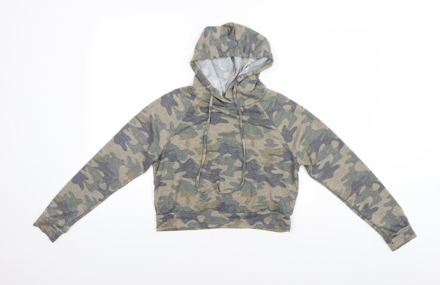 Tresics Womens Green Camouflage Polyester Pullover Hoodie Size S