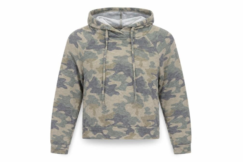 Tresics Womens Green Camouflage Polyester Pullover Hoodie Size S