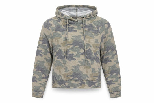 Tresics Womens Green Camouflage Polyester Pullover Hoodie Size S