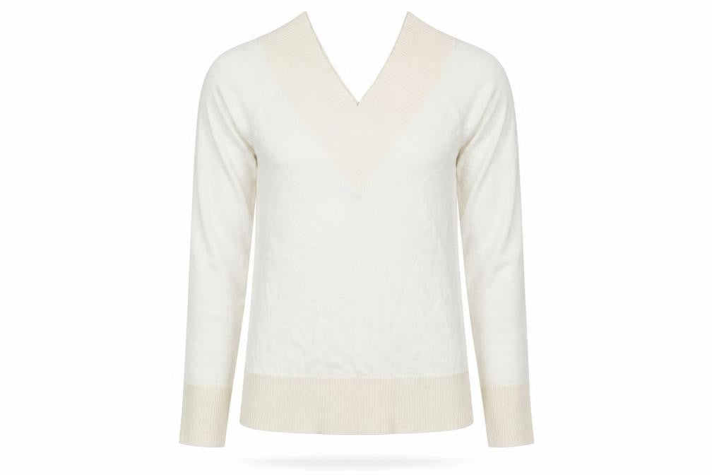 New Look Womens White V-Neck  Viscose Pullover Jumper Size 8