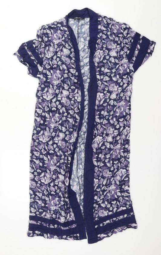 Select Womens Blue High Neck Floral Cotton Cardigan Jumper Size 12