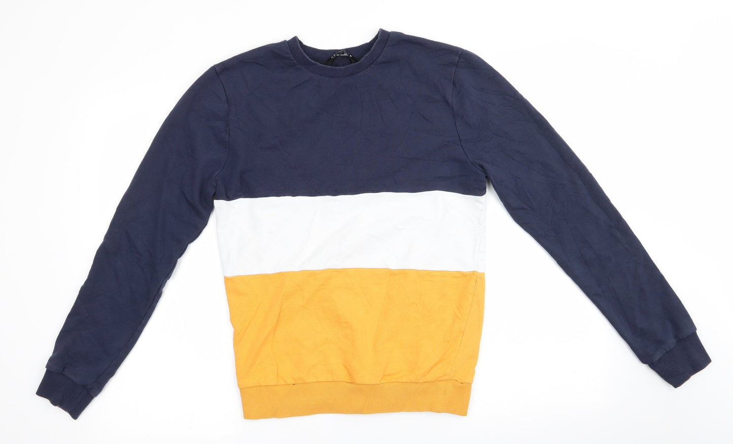 Peacocks Mens Blue Striped Cotton Pullover Sweatshirt Size S   - Navy Gold White Stripe