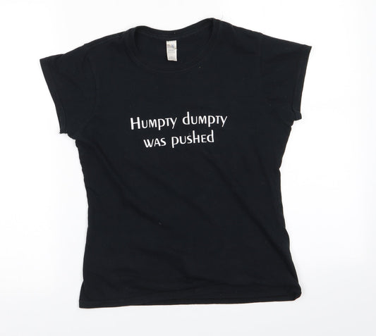 Gildan Womens Black  Cotton Basic T-Shirt Size S Round Neck - Humpty Dumpty Was Pushed