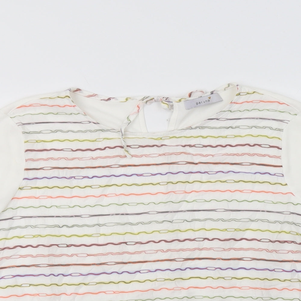 Per Una Womens White Striped Viscose Basic Blouse Size 12 Crew Neck