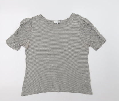 Preloved Warehouse Womens Grey Striped Viscose Basic Blouse Size 14 Round Neck - Front
