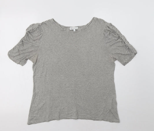 Warehouse Womens Grey Striped Viscose Basic Blouse Size 14 Round Neck