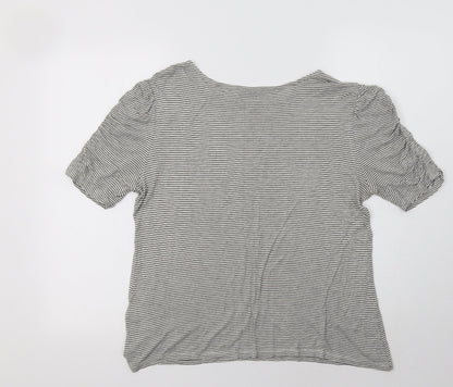 Preloved Warehouse Womens Grey Striped Viscose Basic Blouse Size 14 Round Neck - Back