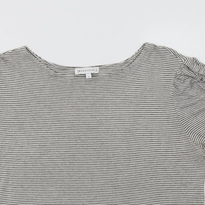Preloved Warehouse Womens Grey Striped Viscose Basic Blouse Size 14 Round Neck - Detail