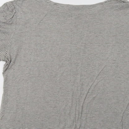 Preloved Warehouse Womens Grey Striped Viscose Basic Blouse Size 14 Round Neck - Label