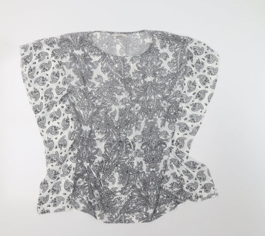George Womens White Paisley Polyester Tunic Blouse Size S Crew Neck