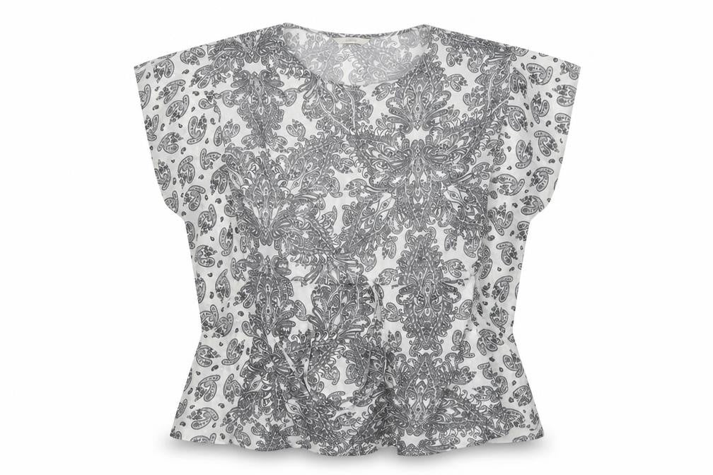 George Womens White Paisley Polyester Tunic Blouse Size S Crew Neck