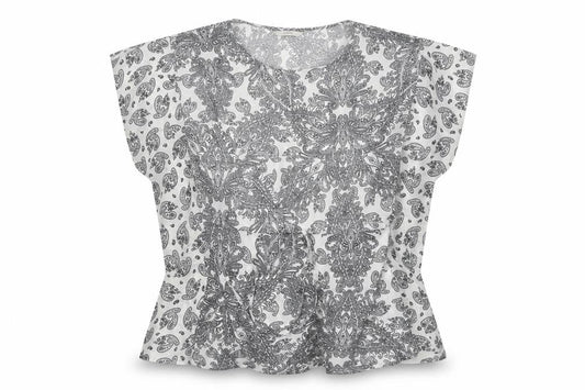 George Womens White Paisley Polyester Tunic Blouse Size S Crew Neck