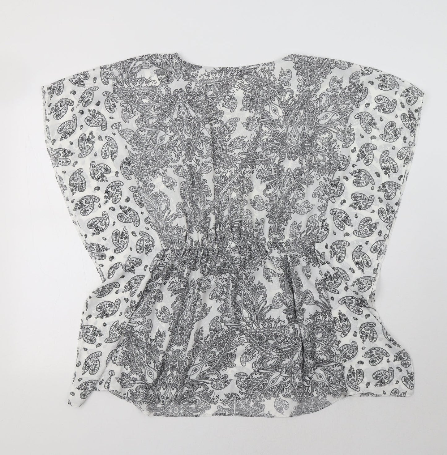 George Womens White Paisley Polyester Tunic Blouse Size S Crew Neck