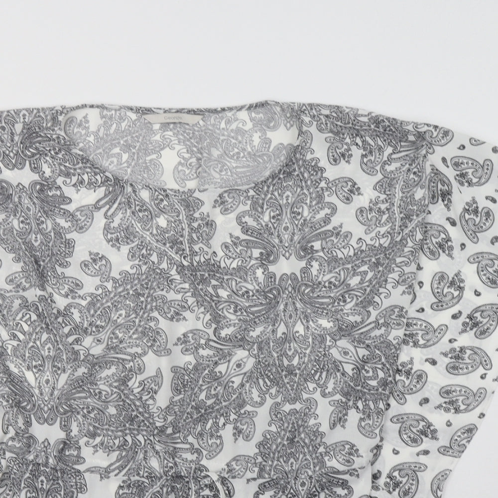 George Womens White Paisley Polyester Tunic Blouse Size S Crew Neck