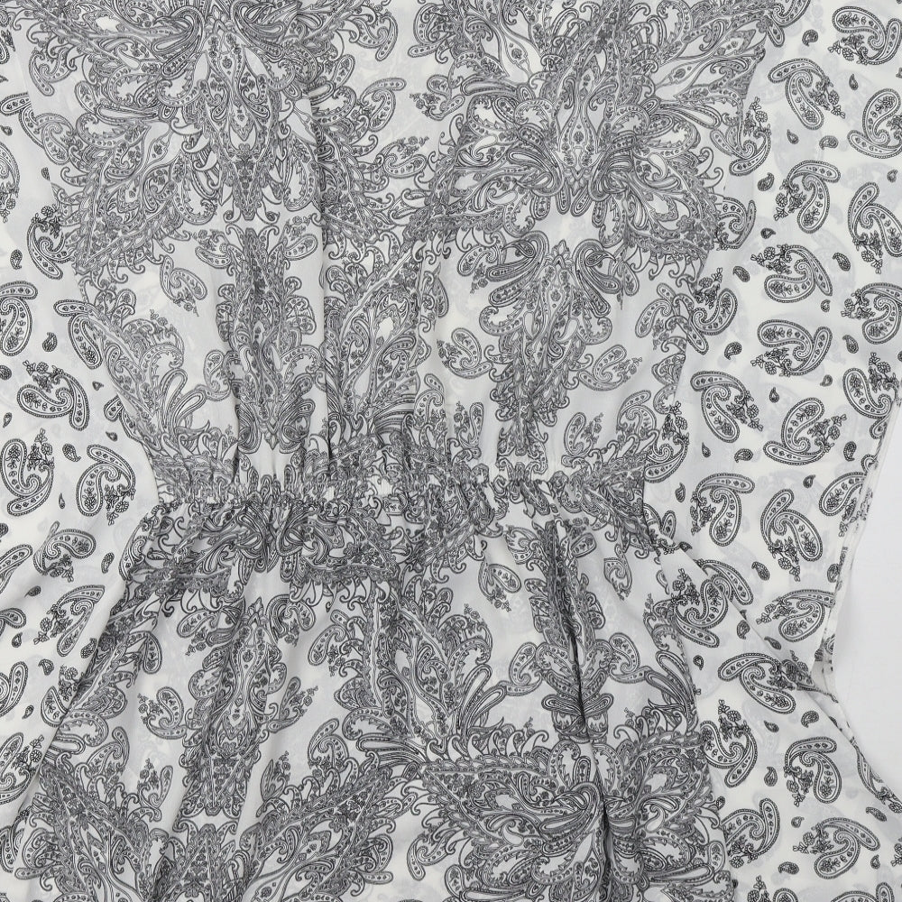 George Womens White Paisley Polyester Tunic Blouse Size S Crew Neck