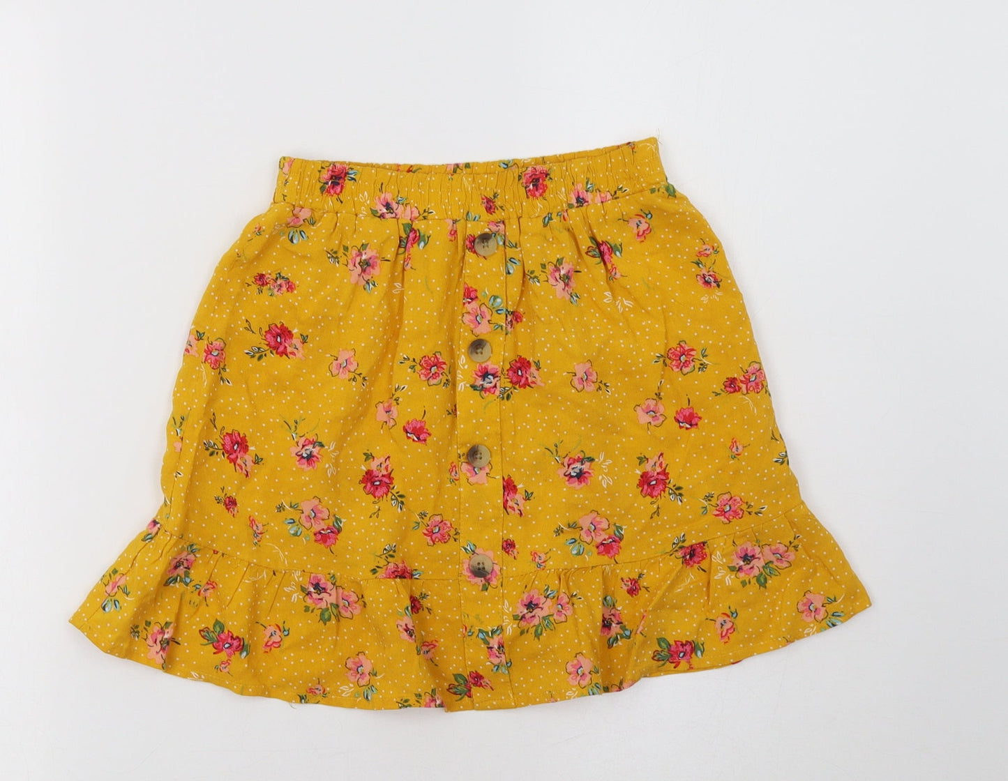 Primark Girls Yellow Floral Viscose A-Line Skirt Size 10 Years  Regular