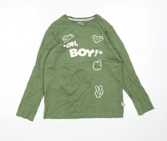 Primark Girls Green  Cotton Basic T-Shirt Size 9-10 Years Round Neck  - Micky Mouse