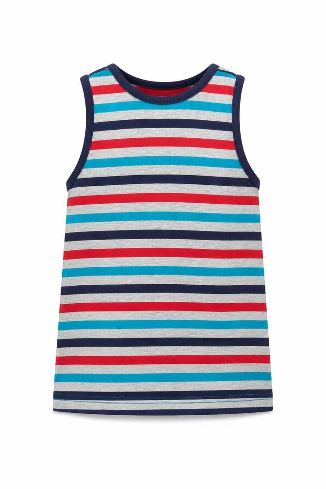 George Boys Multicoloured Striped Cotton Basic Tank Size 4-5 Years Round Neck