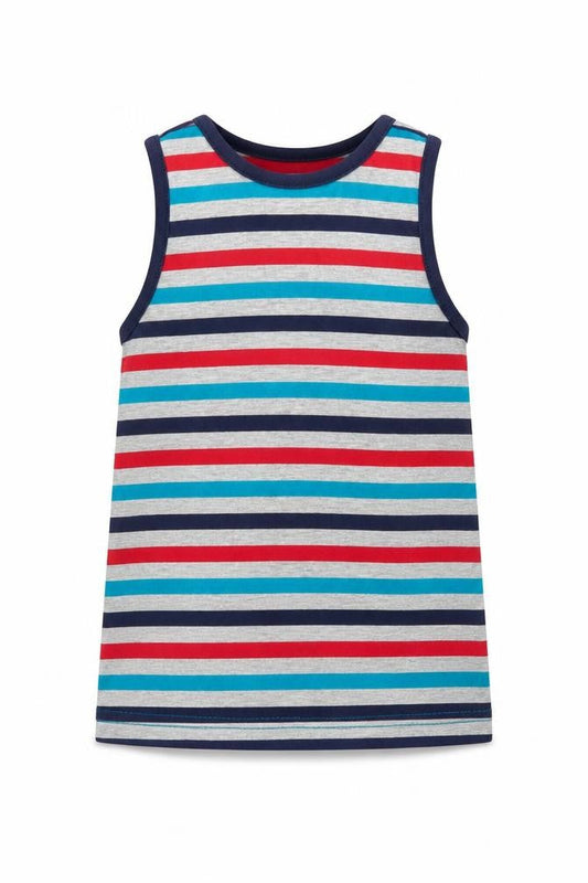 George Boys Multicoloured Striped Cotton Basic Tank Size 4-5 Years Round Neck