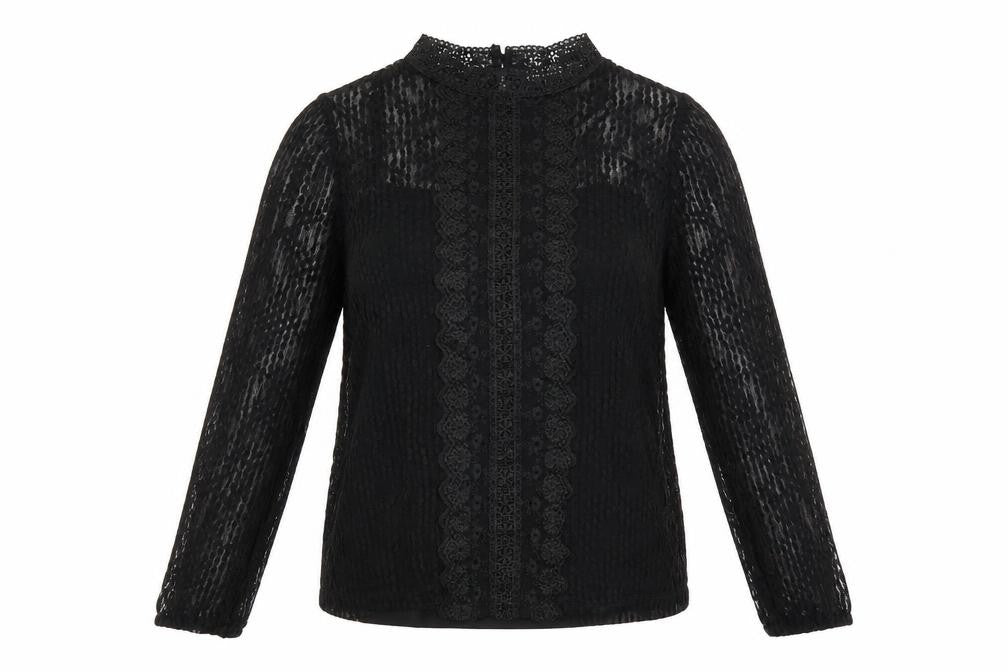 Oasis Womens Black Polka Dot Polyamide Basic T-Shirt Size M Mock Neck