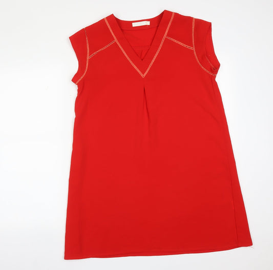 FLAMANT ROSE Womens Red  Polyester Basic T-Shirt Size M V-Neck