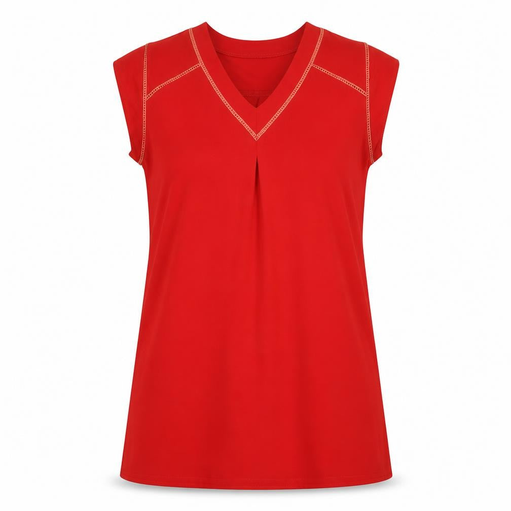 FLAMANT ROSE Womens Red  Polyester Basic T-Shirt Size M V-Neck