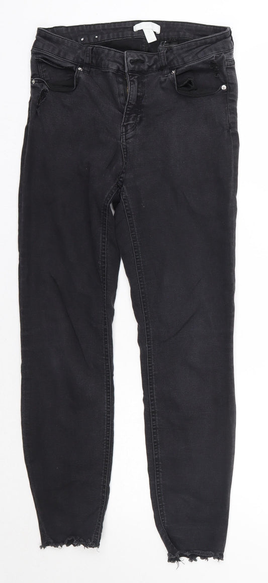 H&M Womens Black  Cotton Skinny Jeans Size 12 L26 in Regular