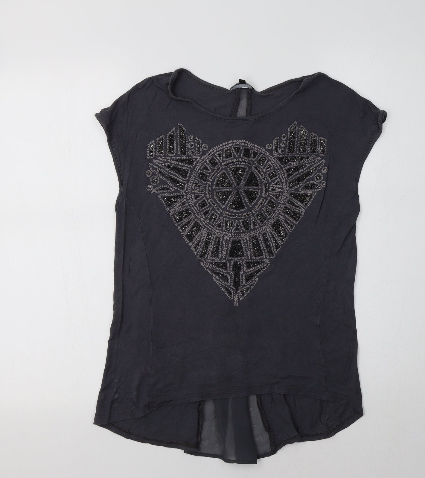 Warehouse Womens Grey Geometric  Basic Blouse Size 10 Crew Neck