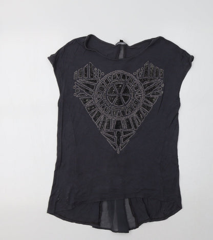 Warehouse Womens Grey Geometric  Basic Blouse Size 10 Crew Neck